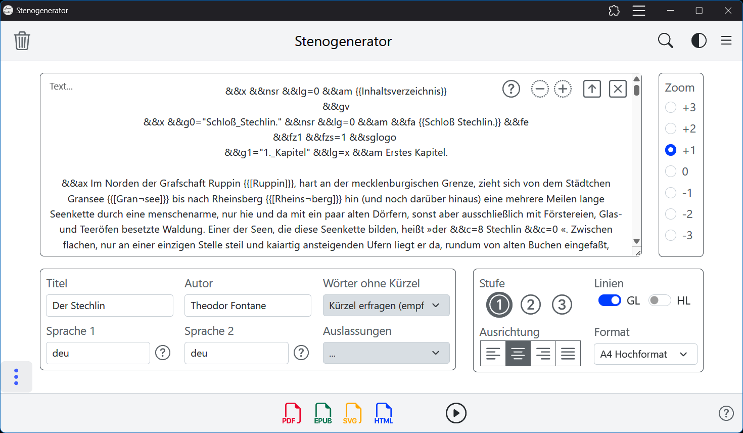 Stenogenerator: Text übertragen